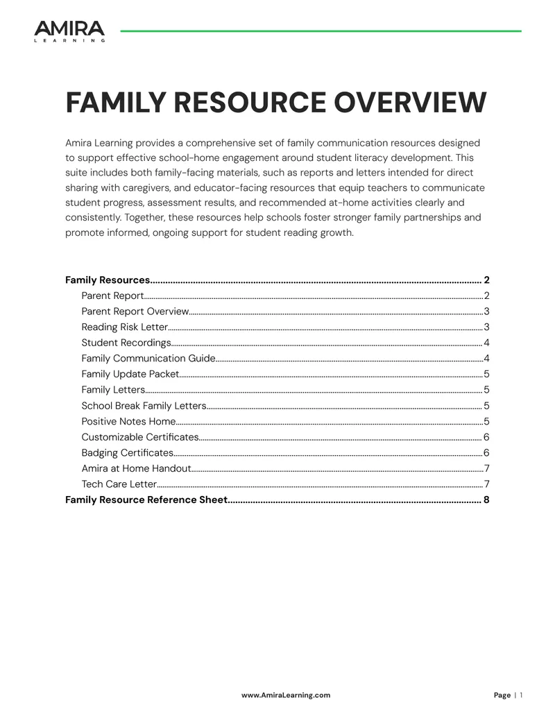 Family Communication Resources for Literacy Development