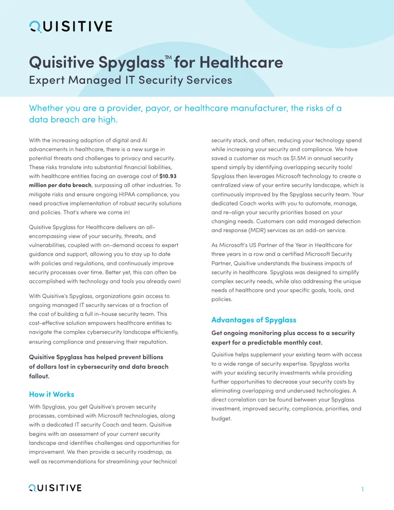 Quisitive Spyglass for Healthcare Security Solutions