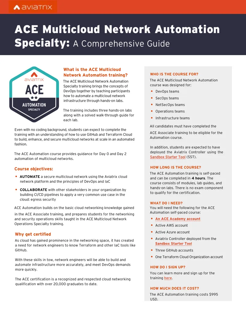 ACE Multicloud Network Automation Training Overview