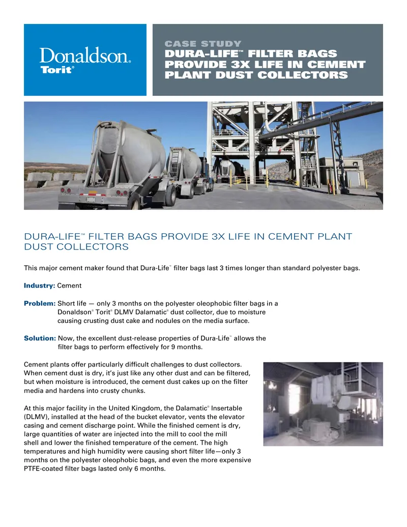 Dura-Life Filter Bags Performance in Cement Dust Collectors