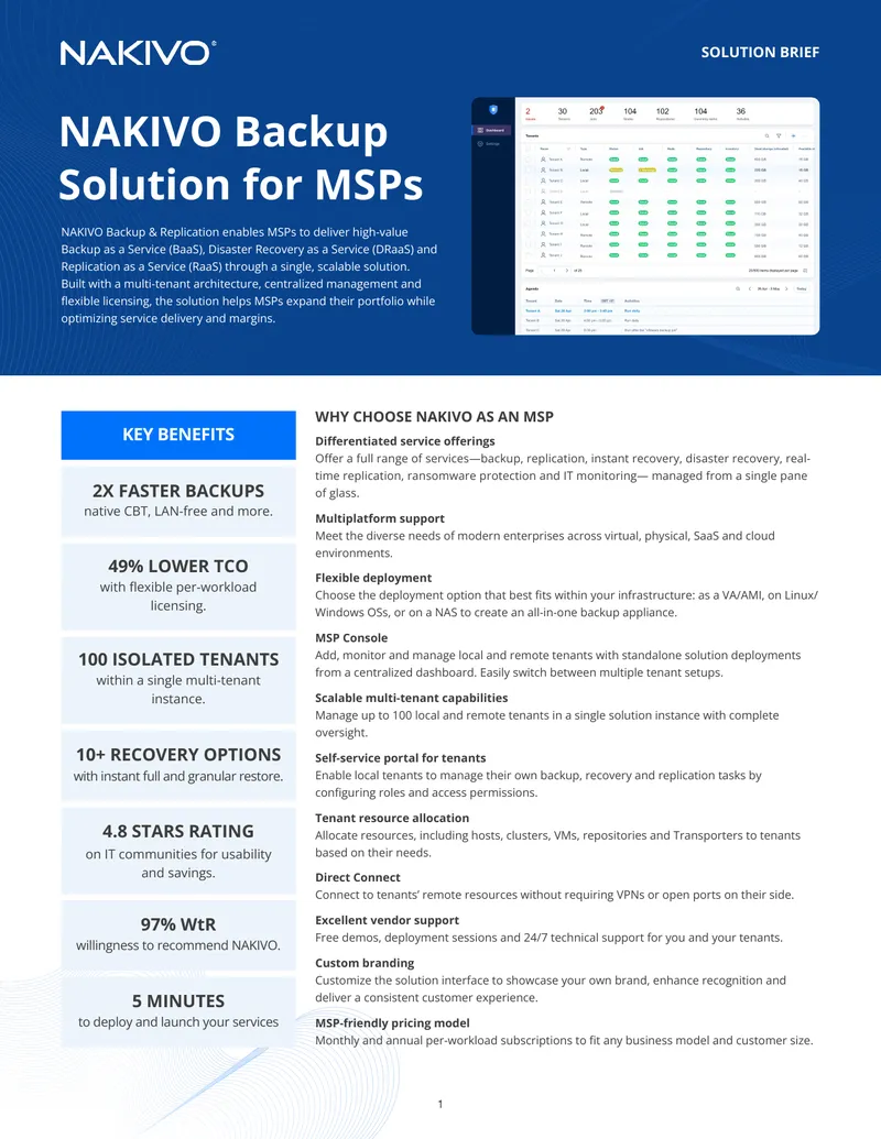 NAKIVO Backup Solution for Managed Service Providers