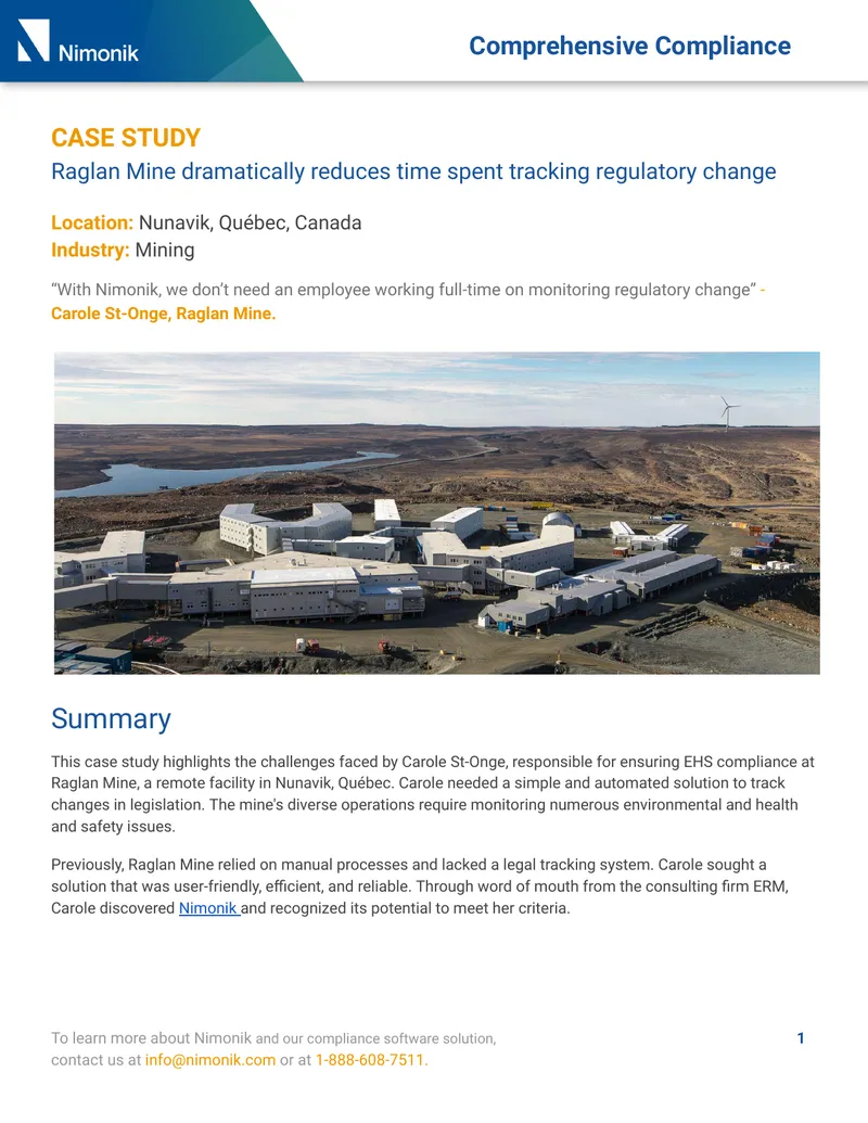 Raglan Mine Regulatory Change Tracking Case Study