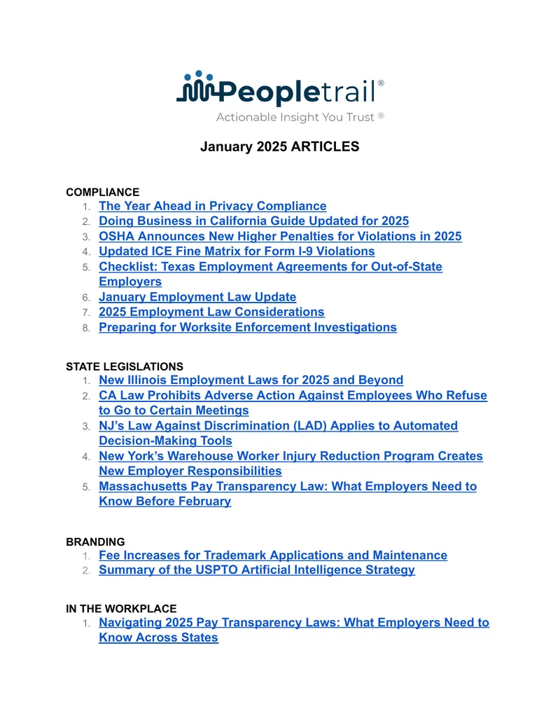 January 2025 Employment Law Updates and Compliance