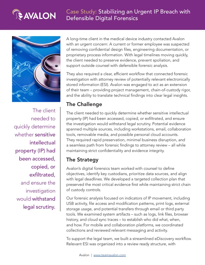 Case Study on Digital Forensics for IP Breach