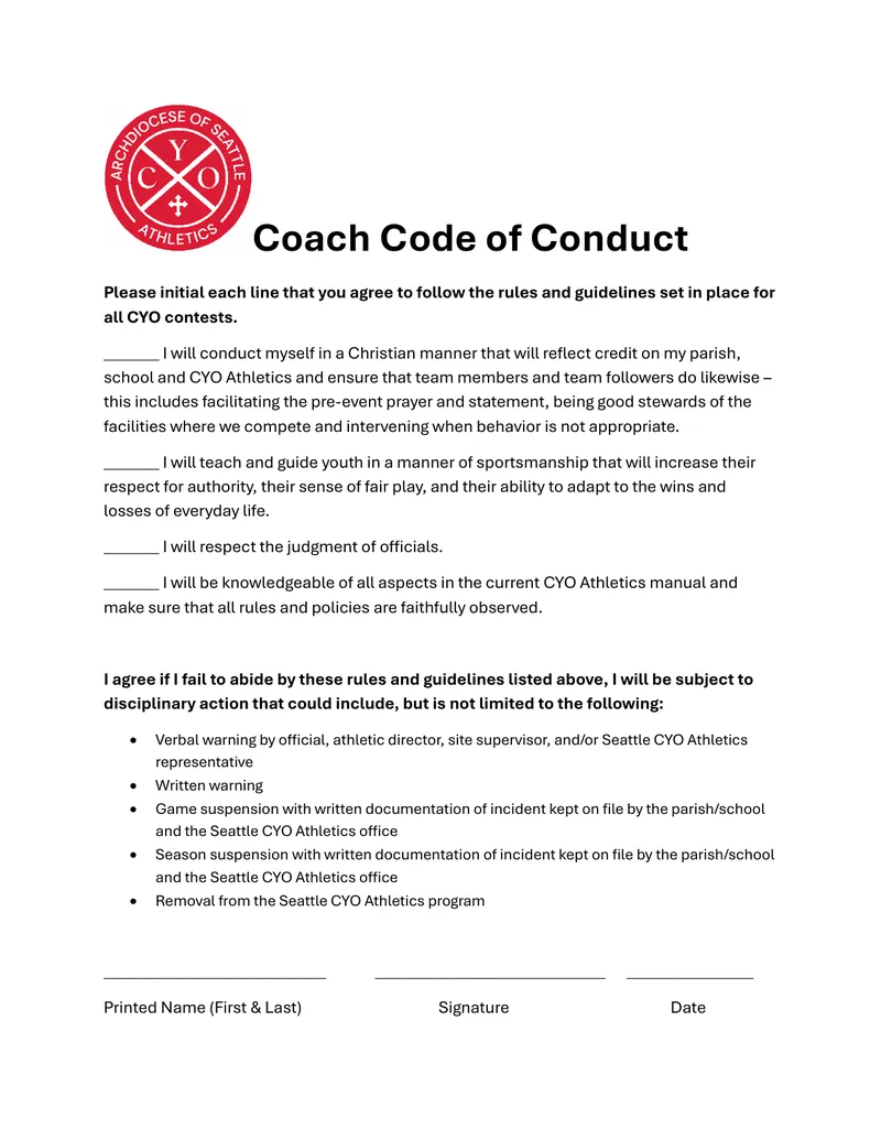 CYO Coach Code of Conduct Guidelines