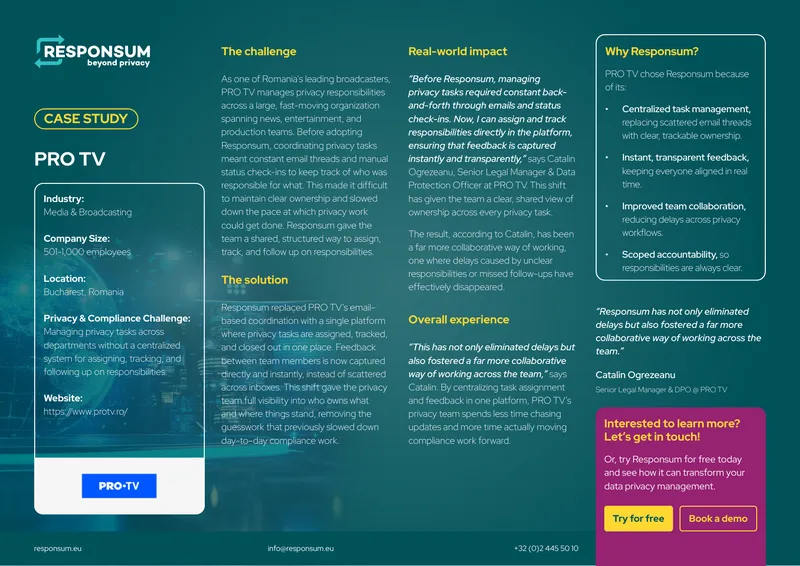 PRO TV Privacy Task Management Case Study