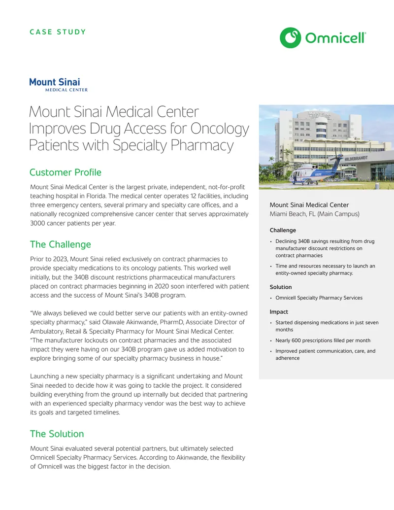 Mount Sinai Medical Center Specialty Pharmacy Case Study