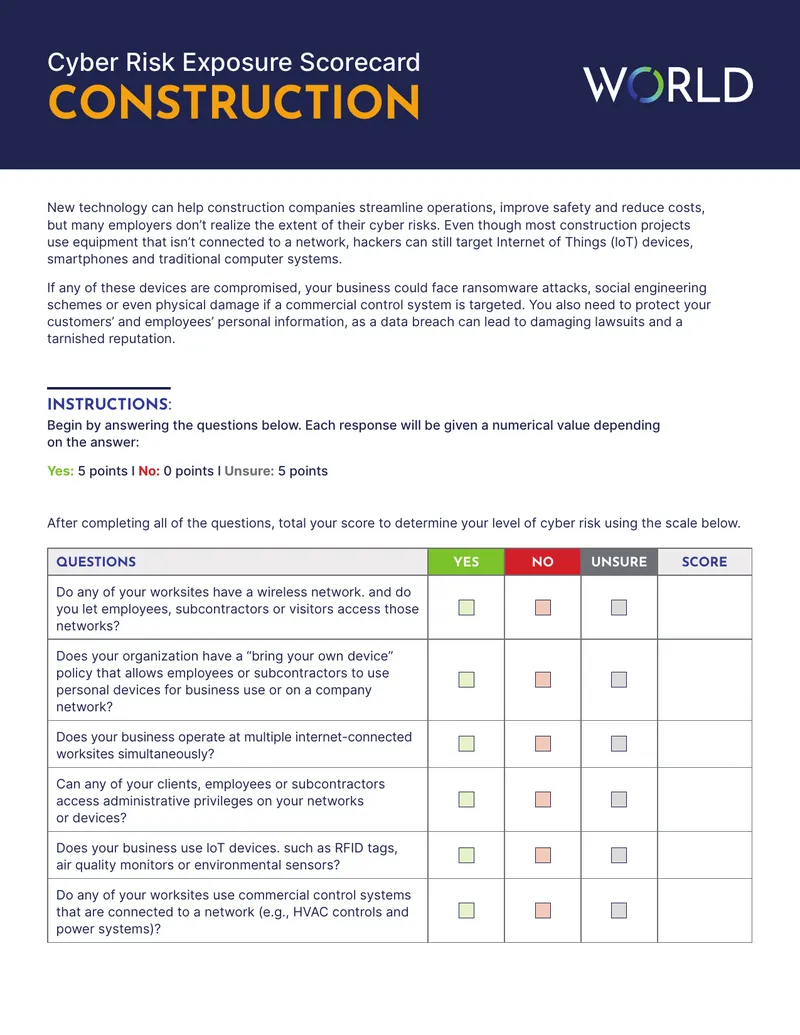 Cyber Risk Exposure Assessment for Construction Companies