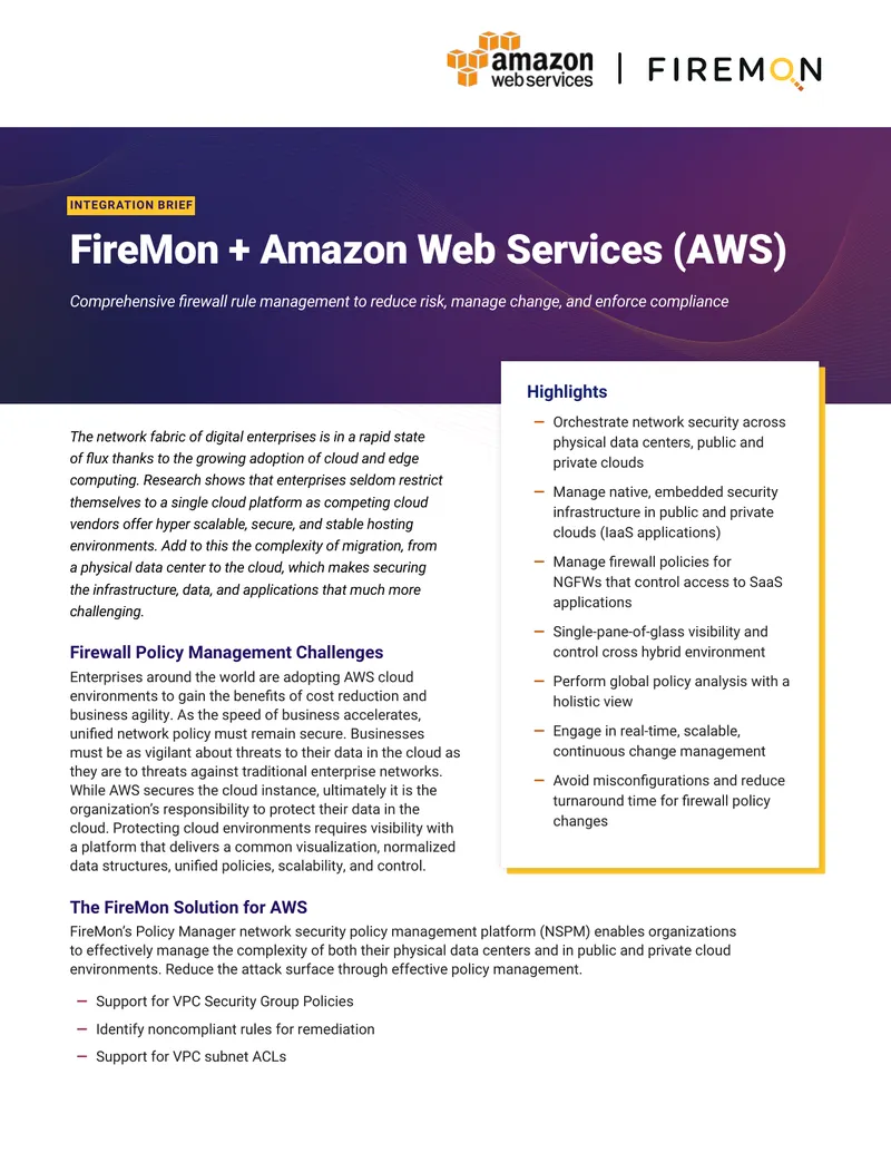 FireMon Integration Brief for AWS Management