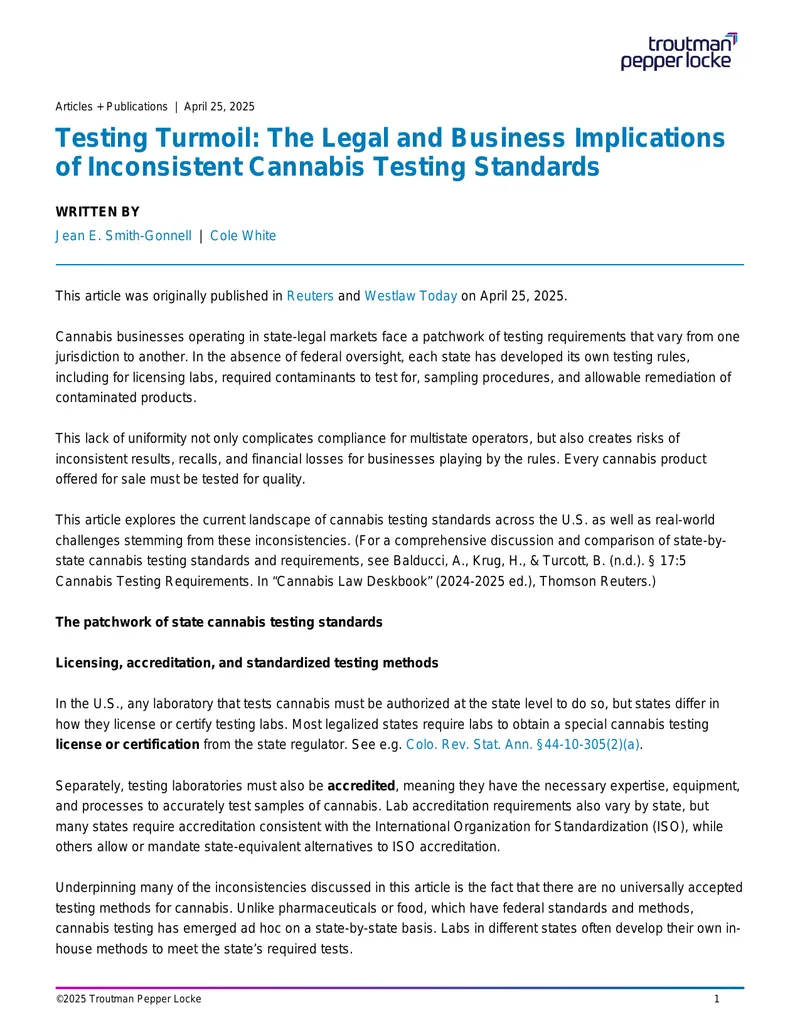 Legal and Business Implications of Cannabis Testing Standards