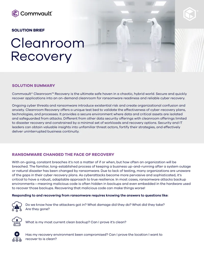 Commvault Cleanroom Recovery Overview
