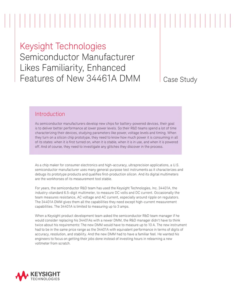 Semiconductor Manufacturer Adopts New 34461A DMM