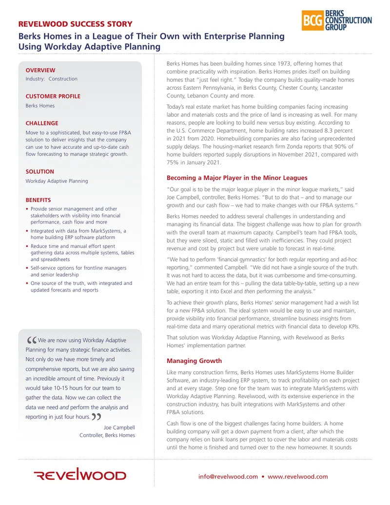 Berks Homes Financial Planning and Analysis Integration