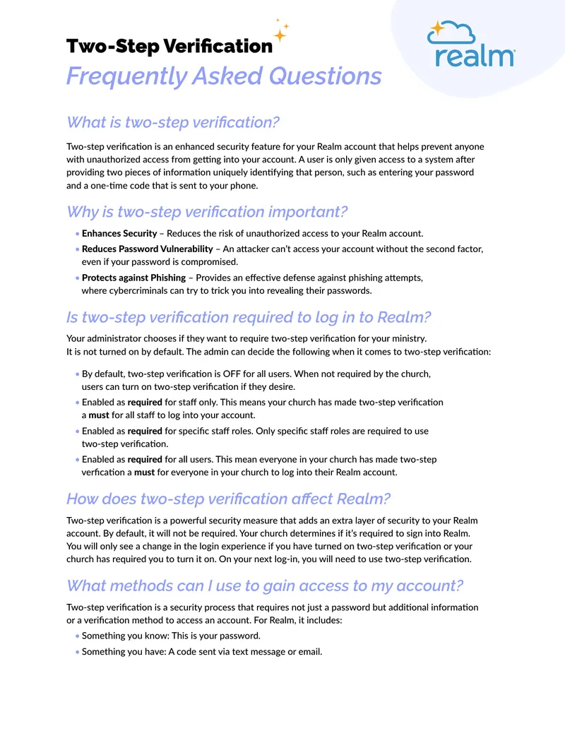 Two-Step Verification Process for Realm Accounts