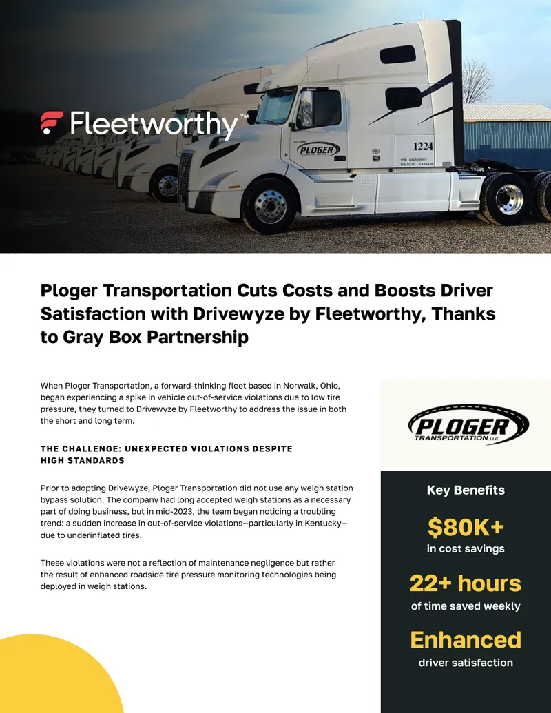 Ploger Transportation Cost Reduction with Drivewyze