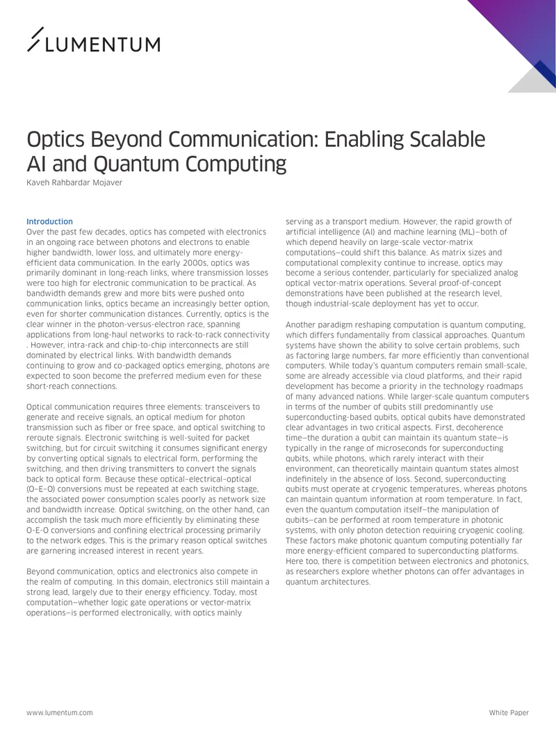 Optics Beyond Communication: Enabling Scalable AI and Quantum Computing