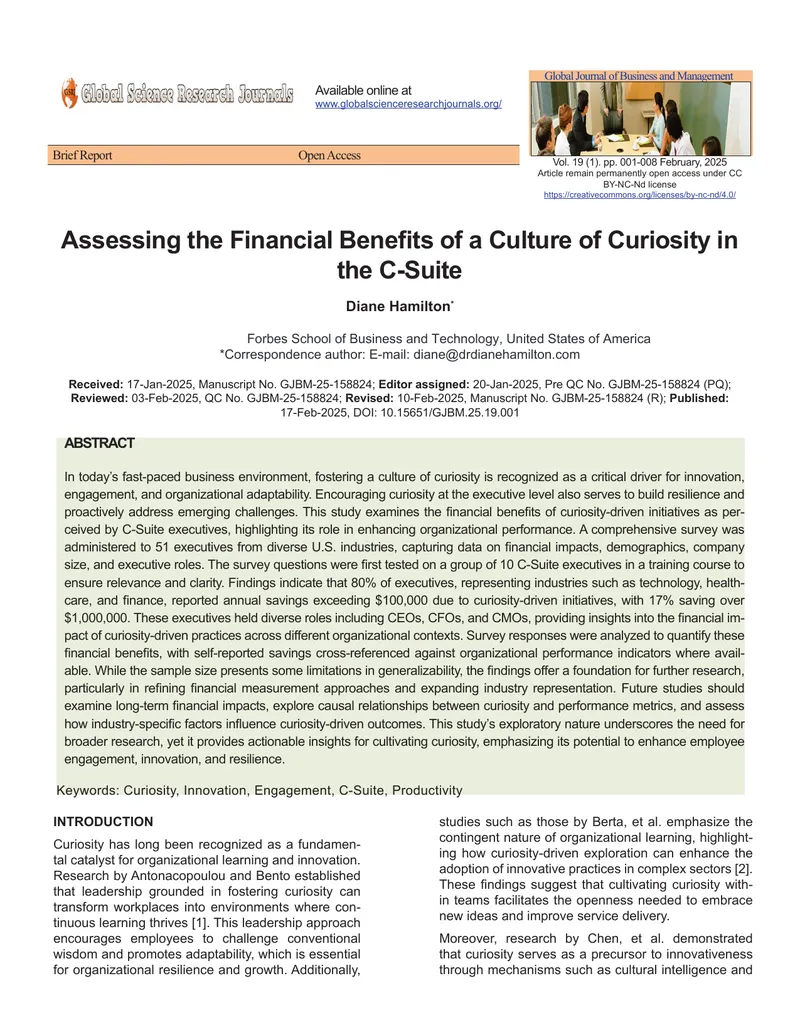 Assessing Financial Benefits of Curiosity in the C-Suite