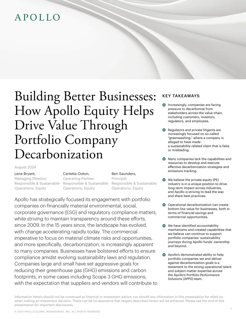 Building Better Businesses Through Portfolio Company Decarbonization