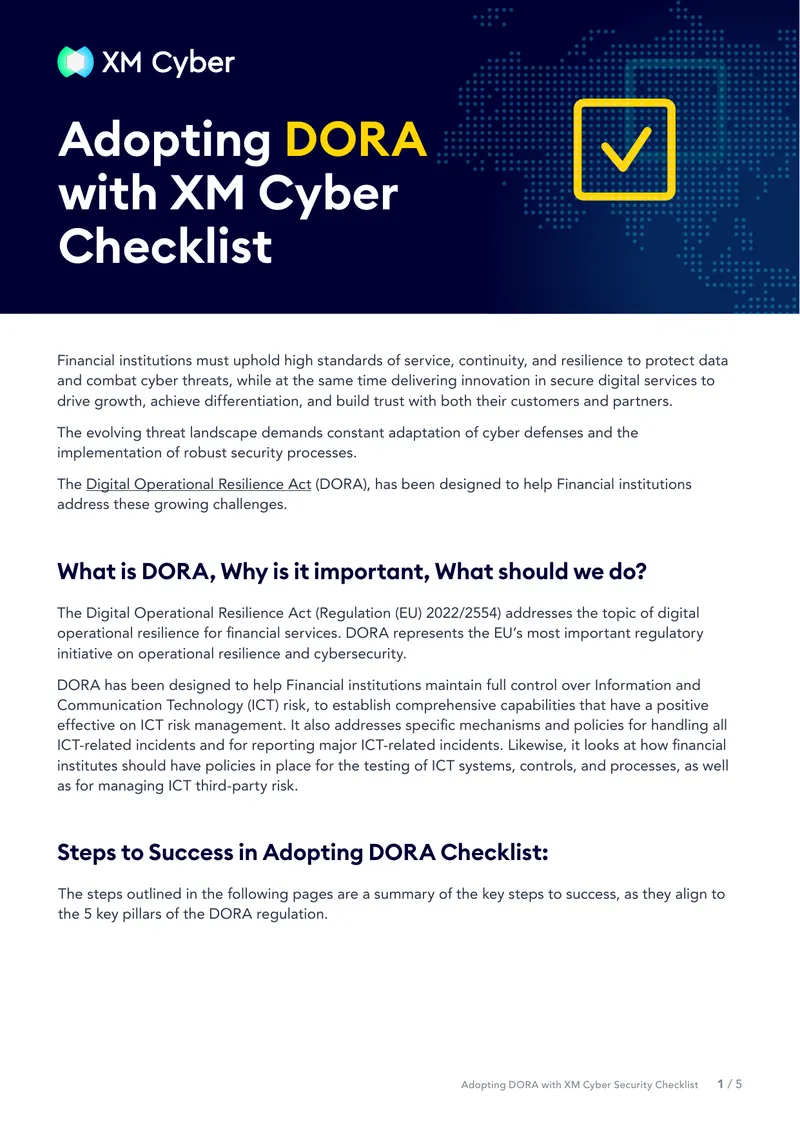 Adopting DORA with XM Cyber Security Checklist