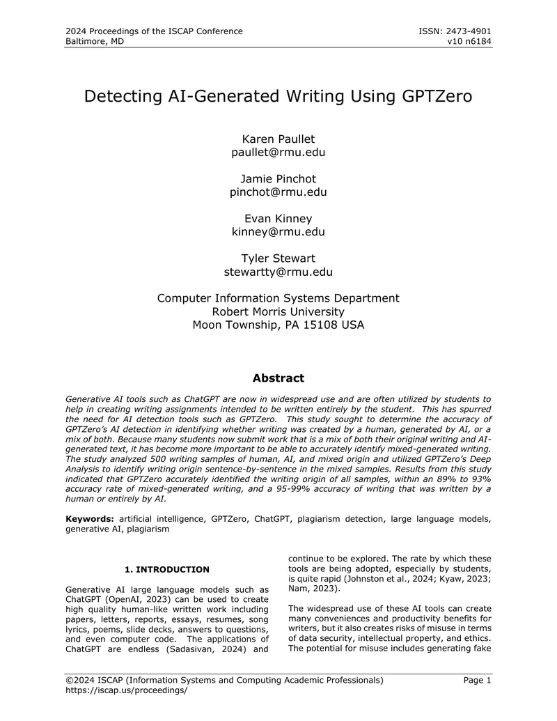 Detecting AI-Generated Writing Using GPTZero