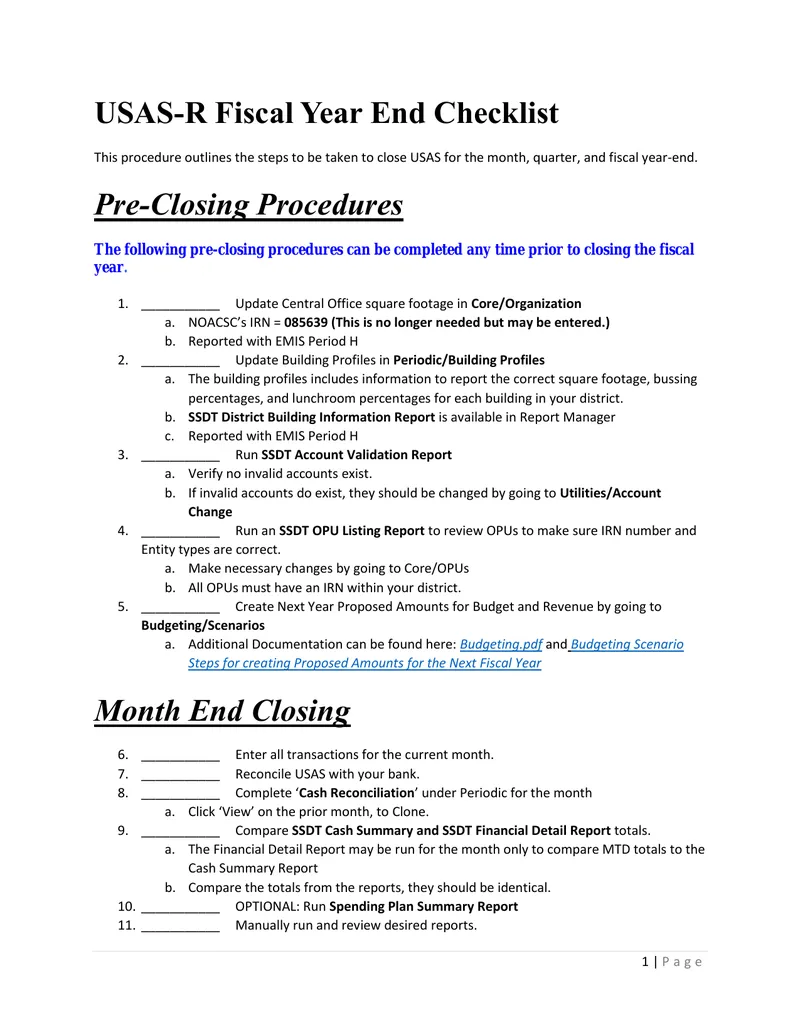 USAS-R Fiscal Year End Checklist