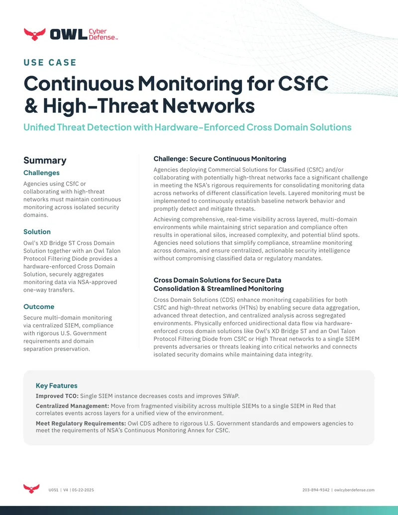 Continuous Monitoring for CSfC and High-Threat Networks