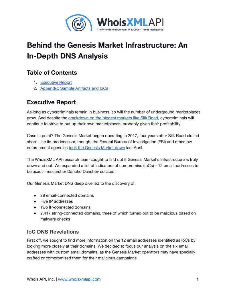 Genesis Market Infrastructure DNS Analysis Report