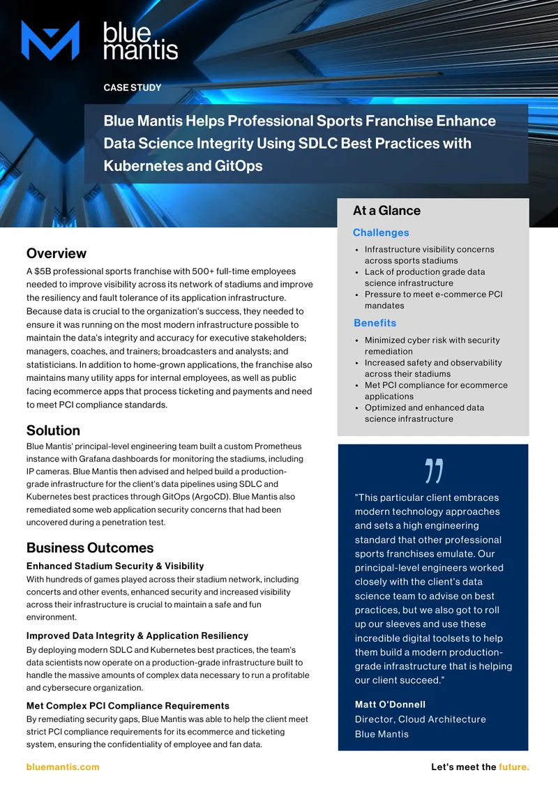 Blue Mantis Enhances Data Science Integrity for Sports Franchise