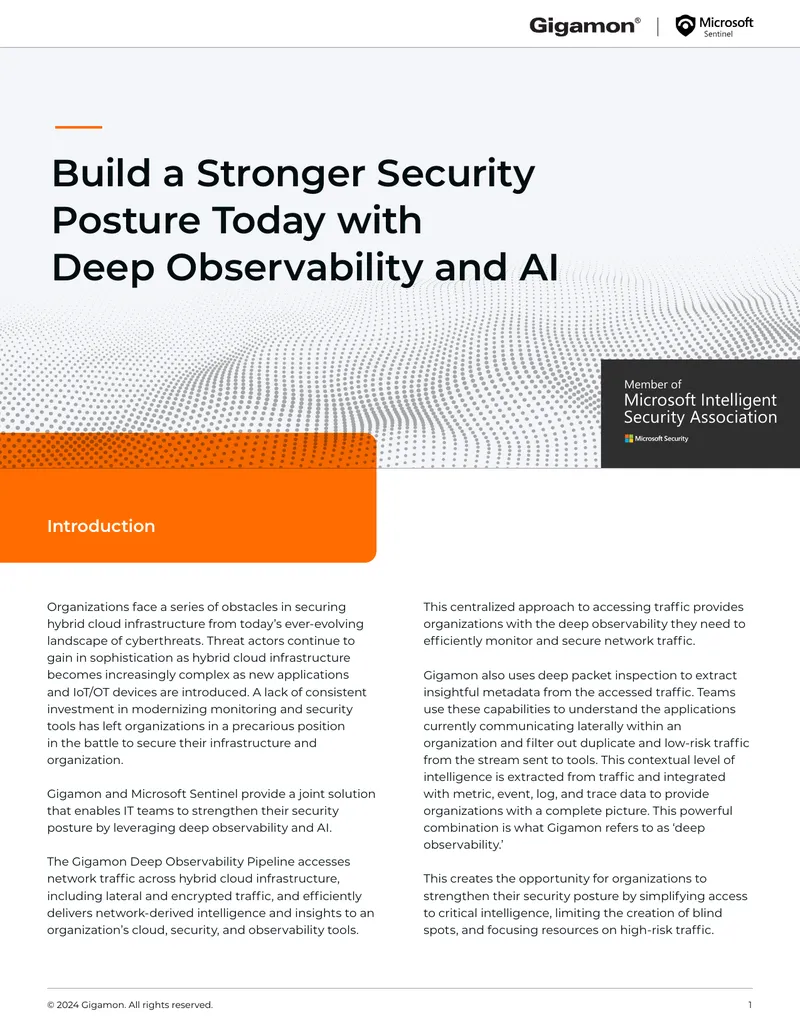 Gigamon and Microsoft Sentinel Joint Solution Brief