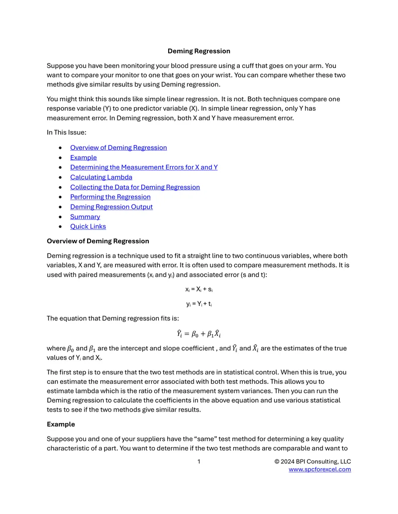 Deming Regression Methodology and Application