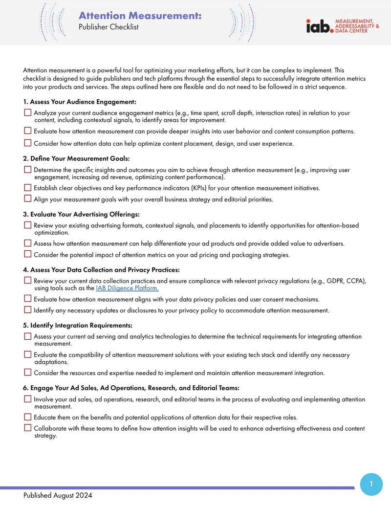 Attention Measurement Publisher Checklist