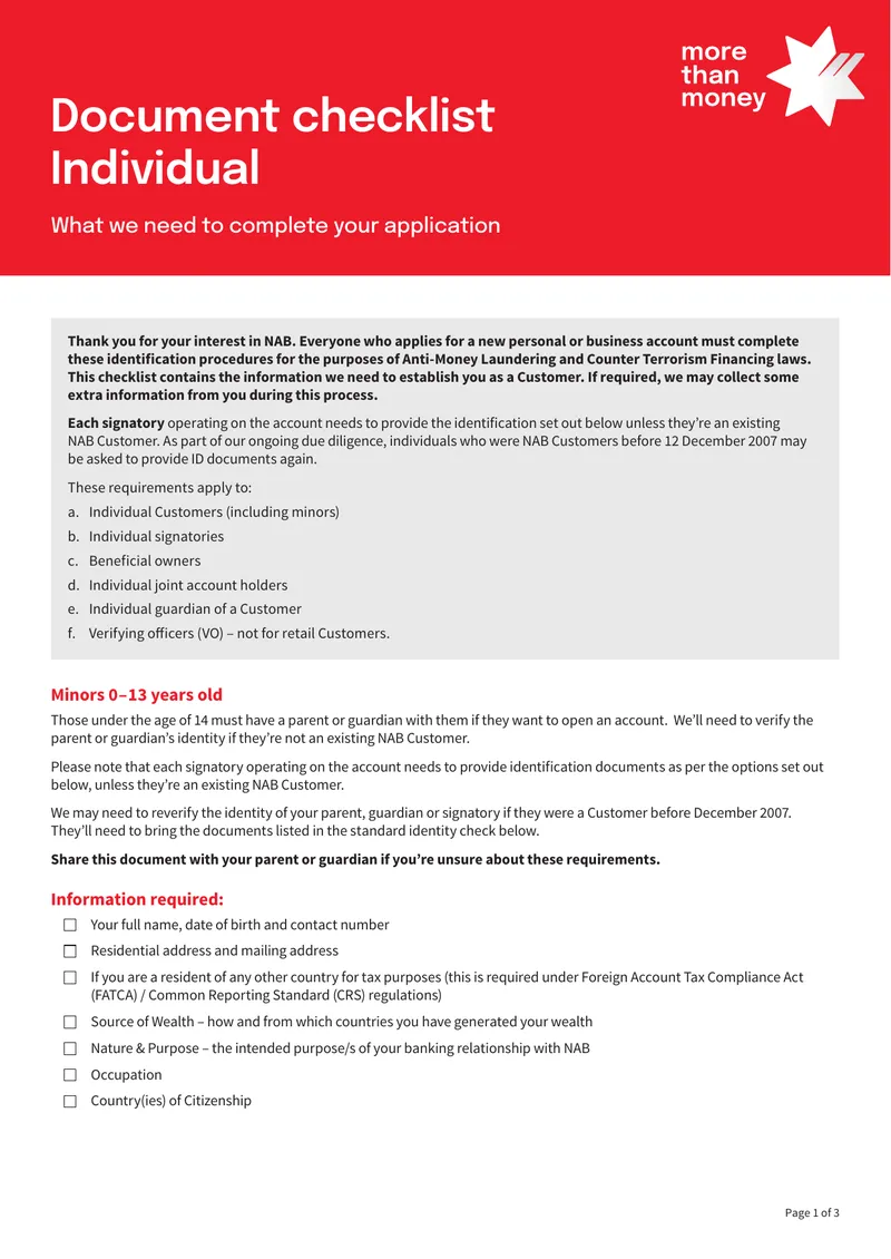 Customer Identification Procedures for NAB Accounts