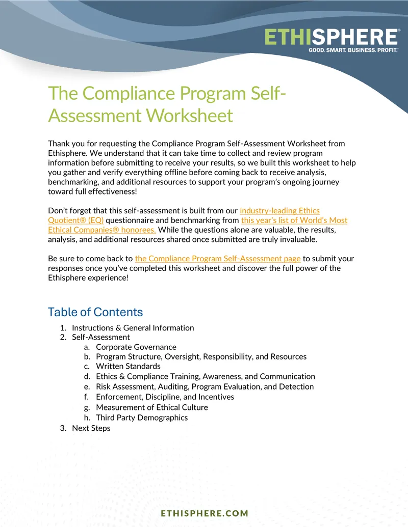Compliance Program Self-Assessment Worksheet