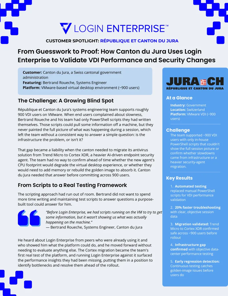 Canton du Jura's Use of Login Enterprise for VDI Validation