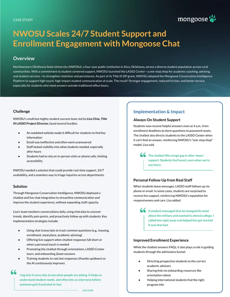 NWOSU Student Support Enhancement Case Study