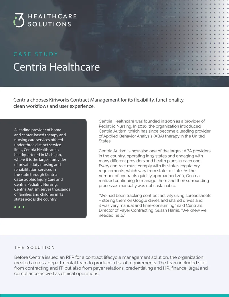 Centria Healthcare Contract Management Case Study