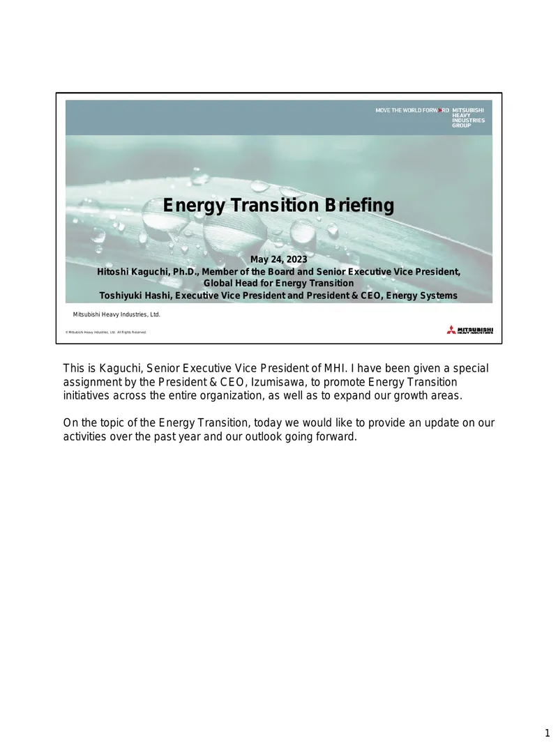 Energy Transition Update and Initiatives Overview
