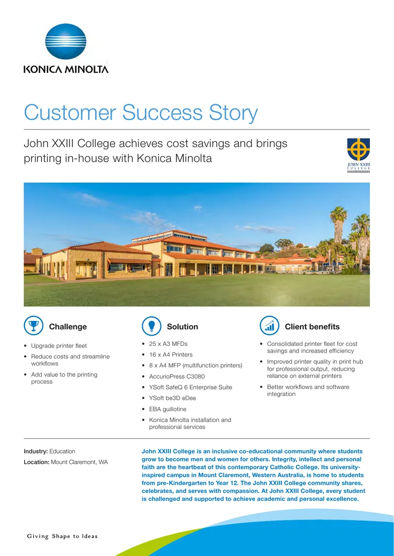 John XXIII College Printing Fleet Upgrade Case Study