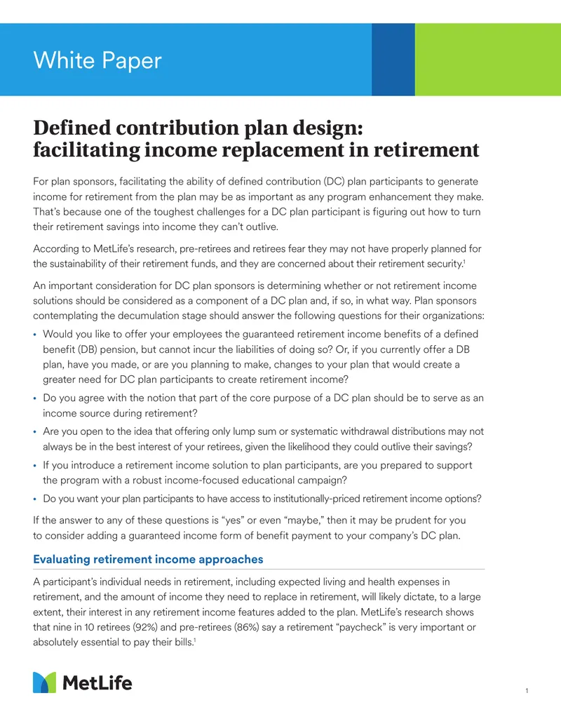 Defined Contribution Plan Design for Retirement Income