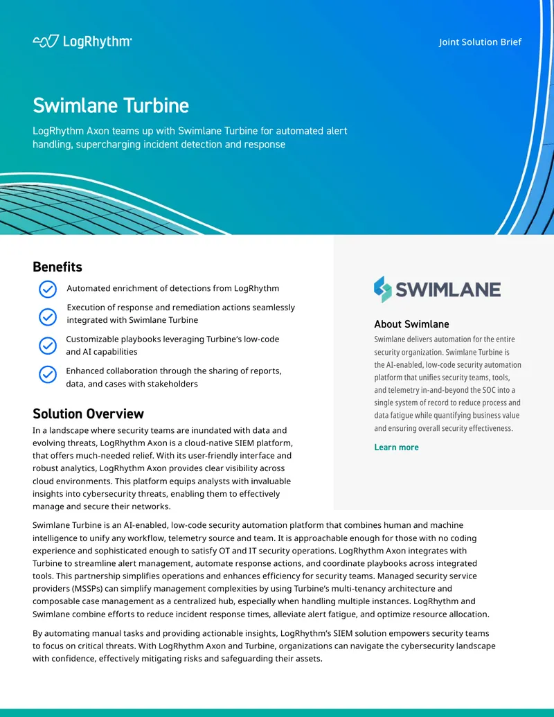 Joint Solution Brief on Swimlane and LogRhythm Integration