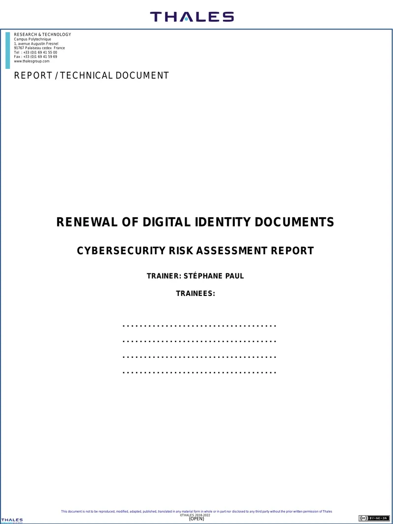Cybersecurity Risk Assessment Report for Digital Identity Documents