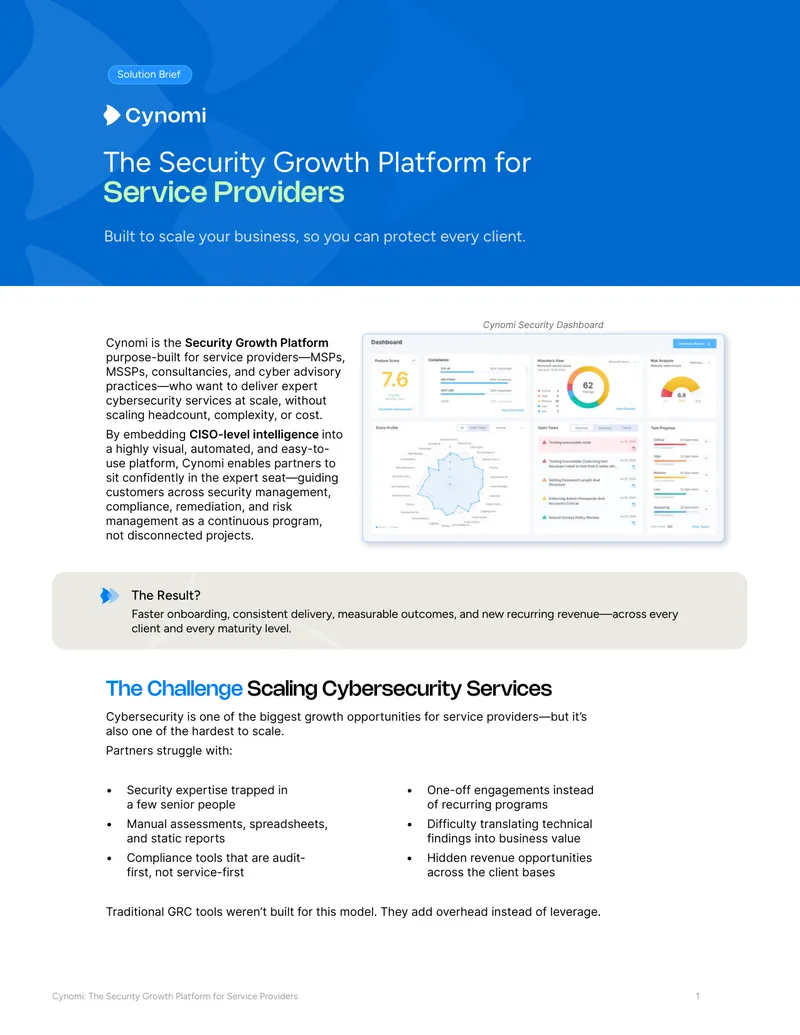 Cynomi Security Growth Platform for Service Providers