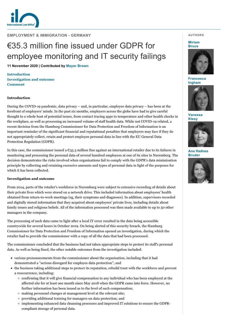 GDPR Fine for Employee Data Privacy Violations
