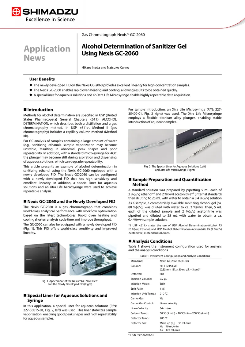 Alcohol Determination Using Nexis GC-2060