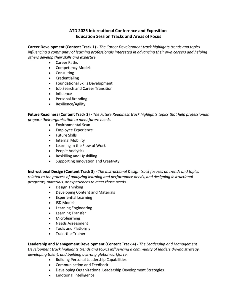 ATD 2025 International Conference Education Session Tracks