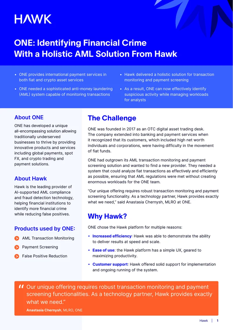 Holistic AML Solution Implementation at ONE