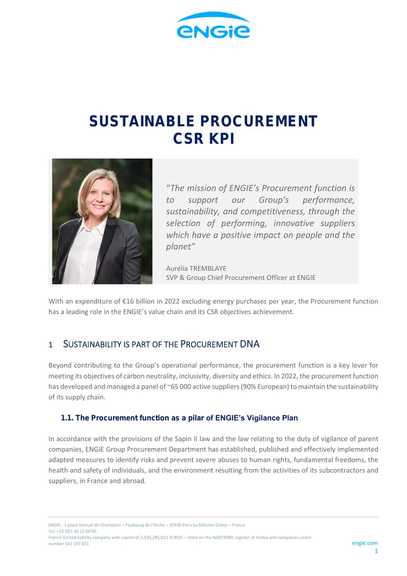 Sustainable Procurement and CSR KPI Framework
