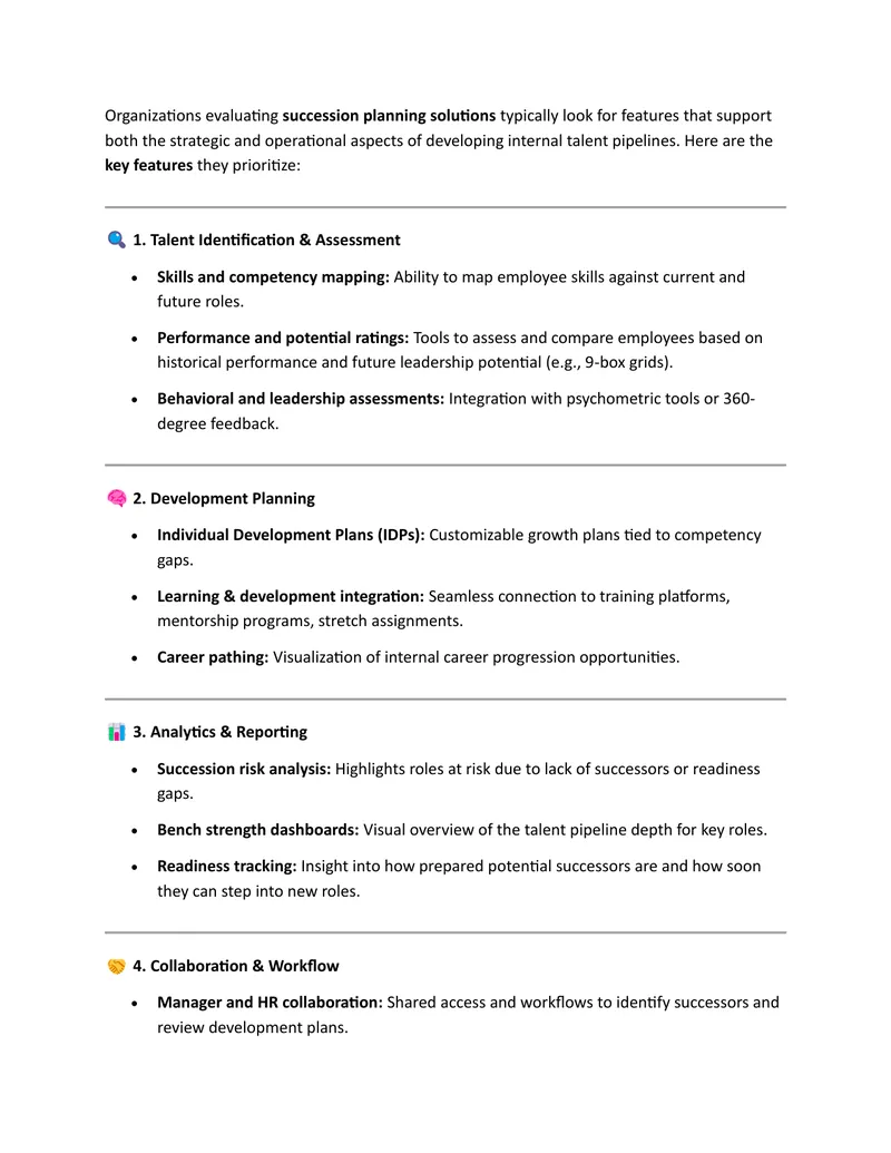 Key Features of Succession Planning Solutions