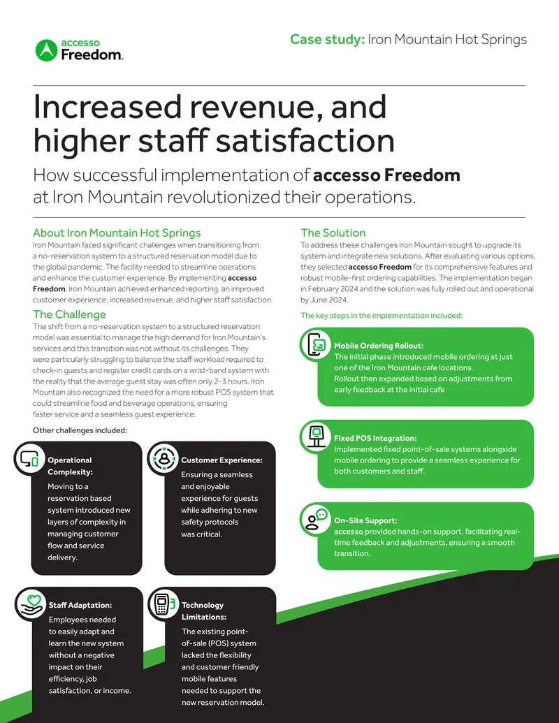 Implementation of accesso Freedom at Iron Mountain Hot Springs