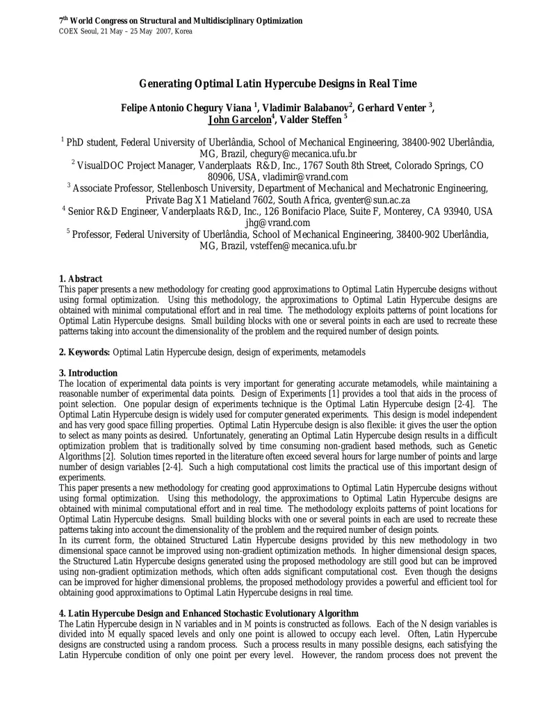Methodology for Optimal Latin Hypercube Design Generation